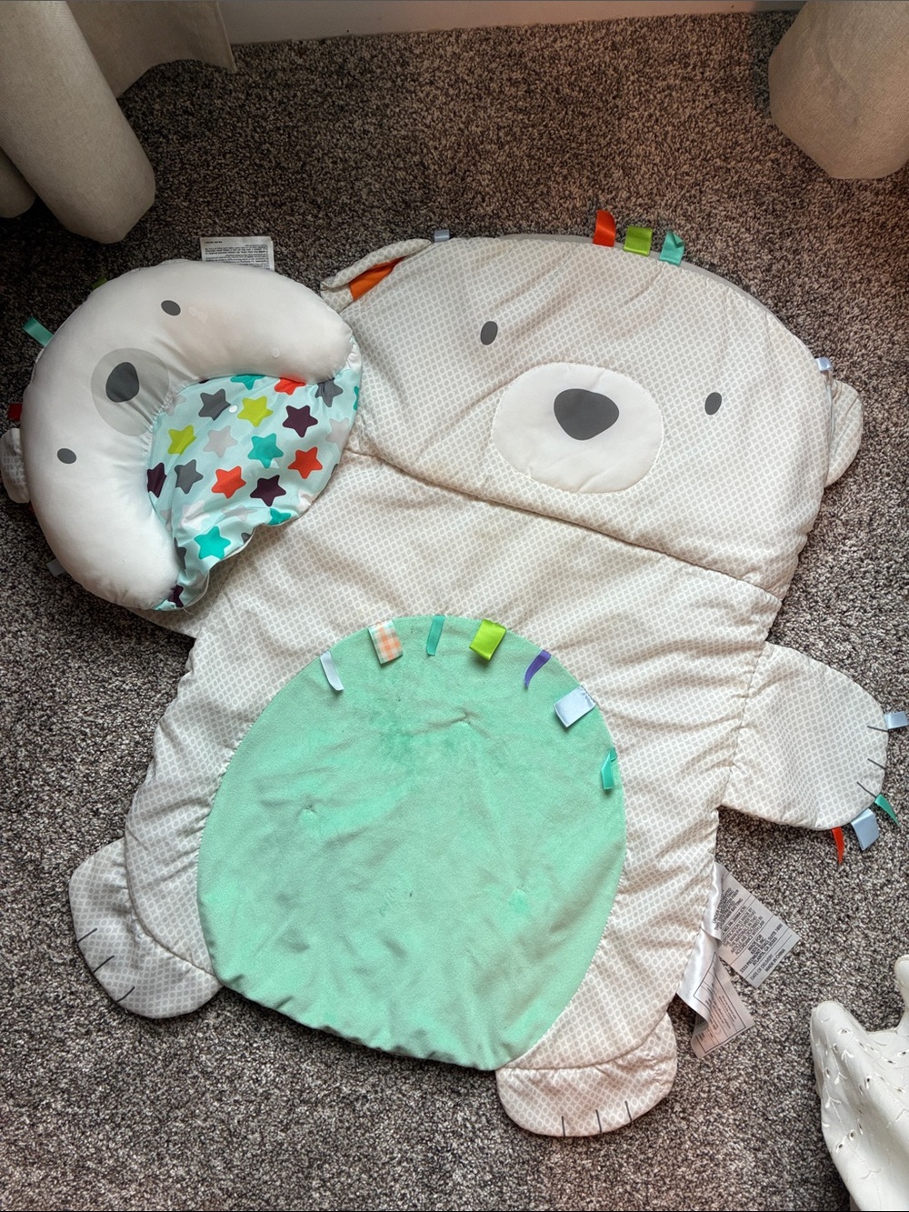 Plush Bear Tummy Time Mat with Star Print Pillow - Mint & Cream
